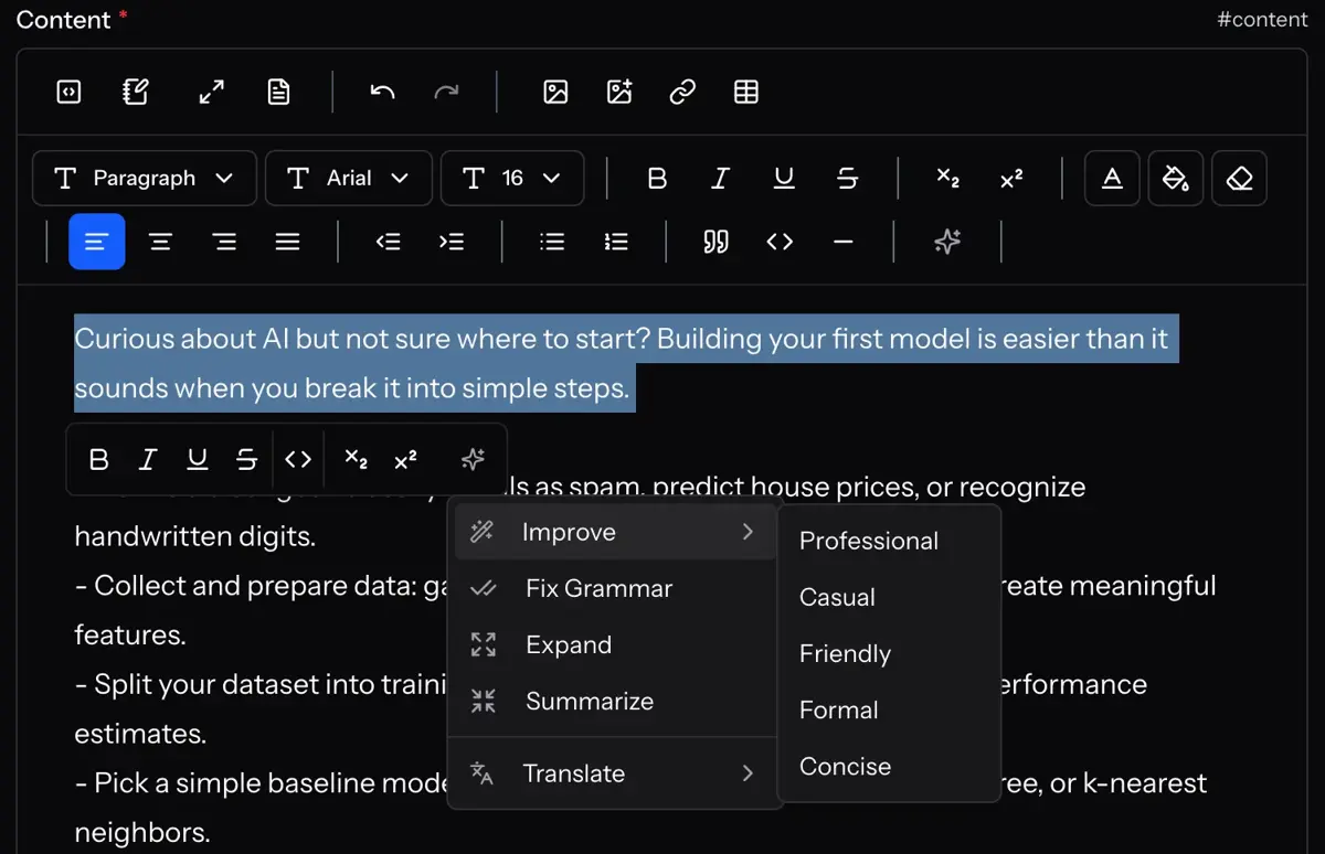 ElmapiCMS Inline AI Content Tools