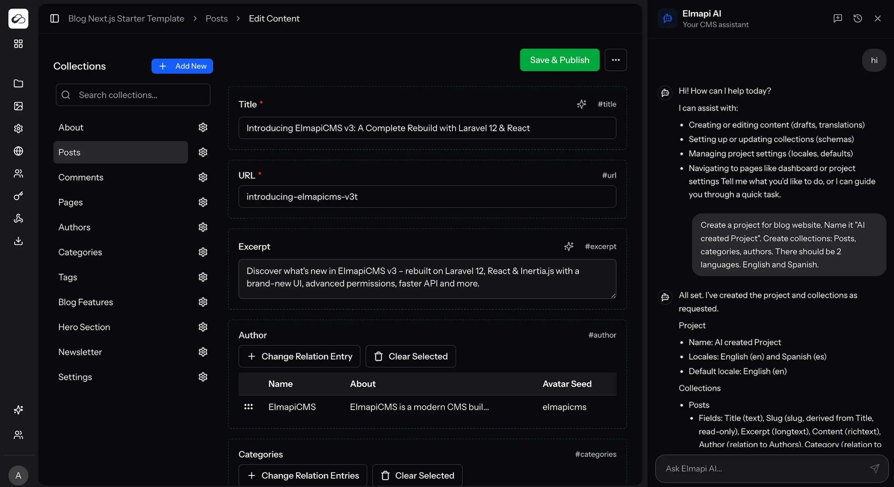 ElmapiCMS v3 Dashboard - Dark Mode