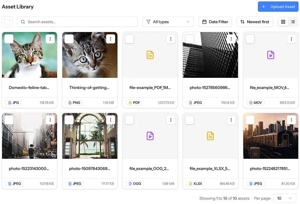 ElmapiCMS asset management screenshot