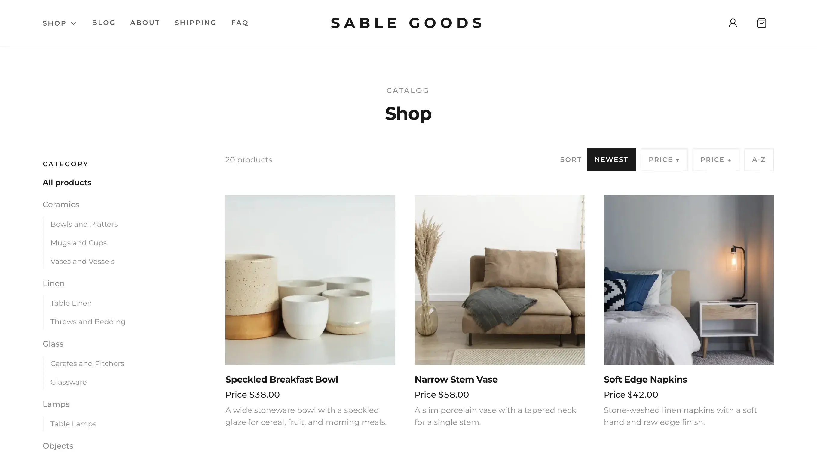 Sable Goods template screenshot