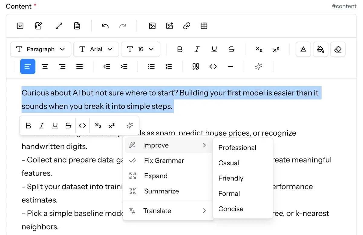 ElmapiCMS Inline AI Content Tools