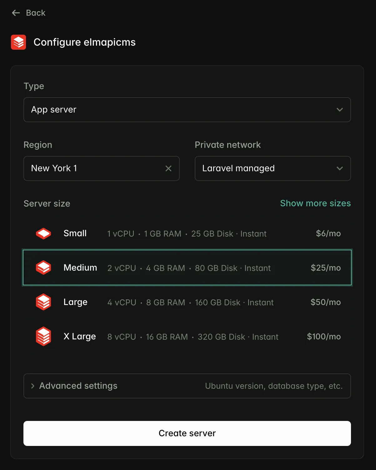 Configure and create the server