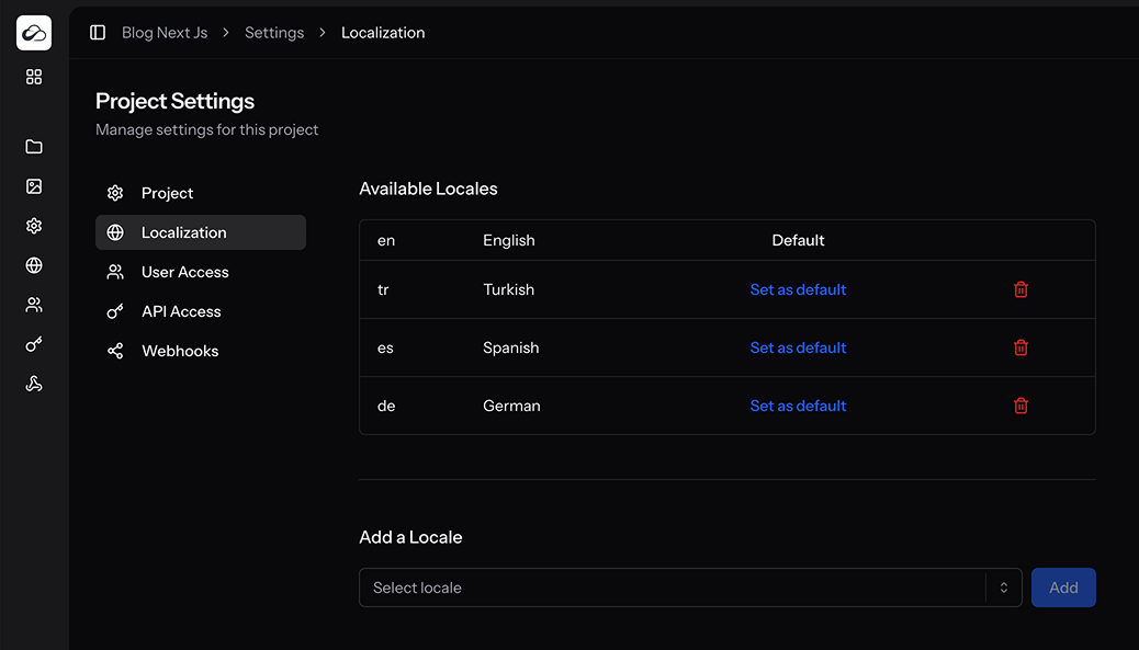 Localization settings