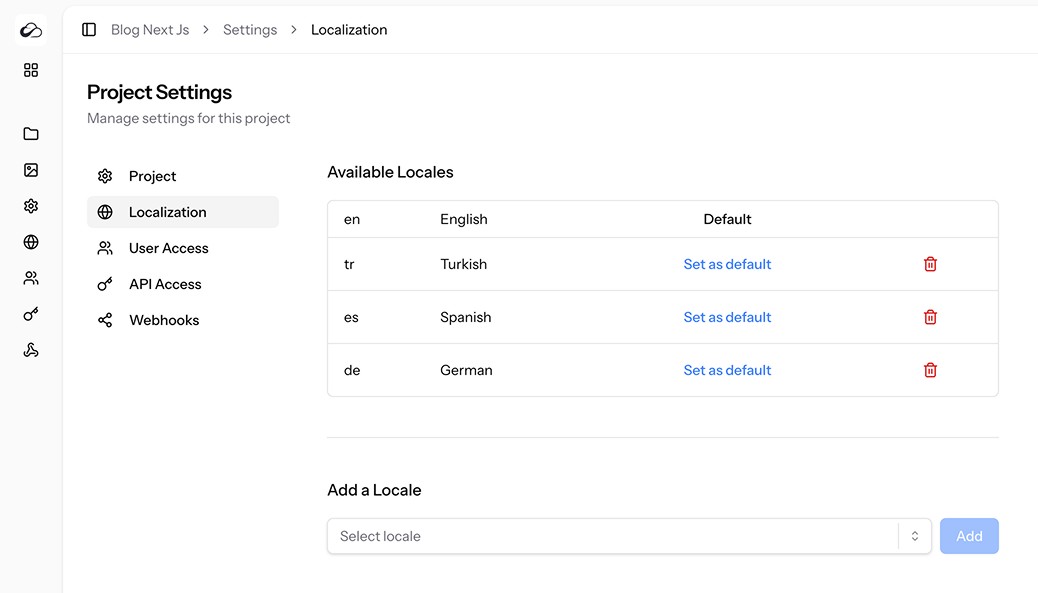Localization settings