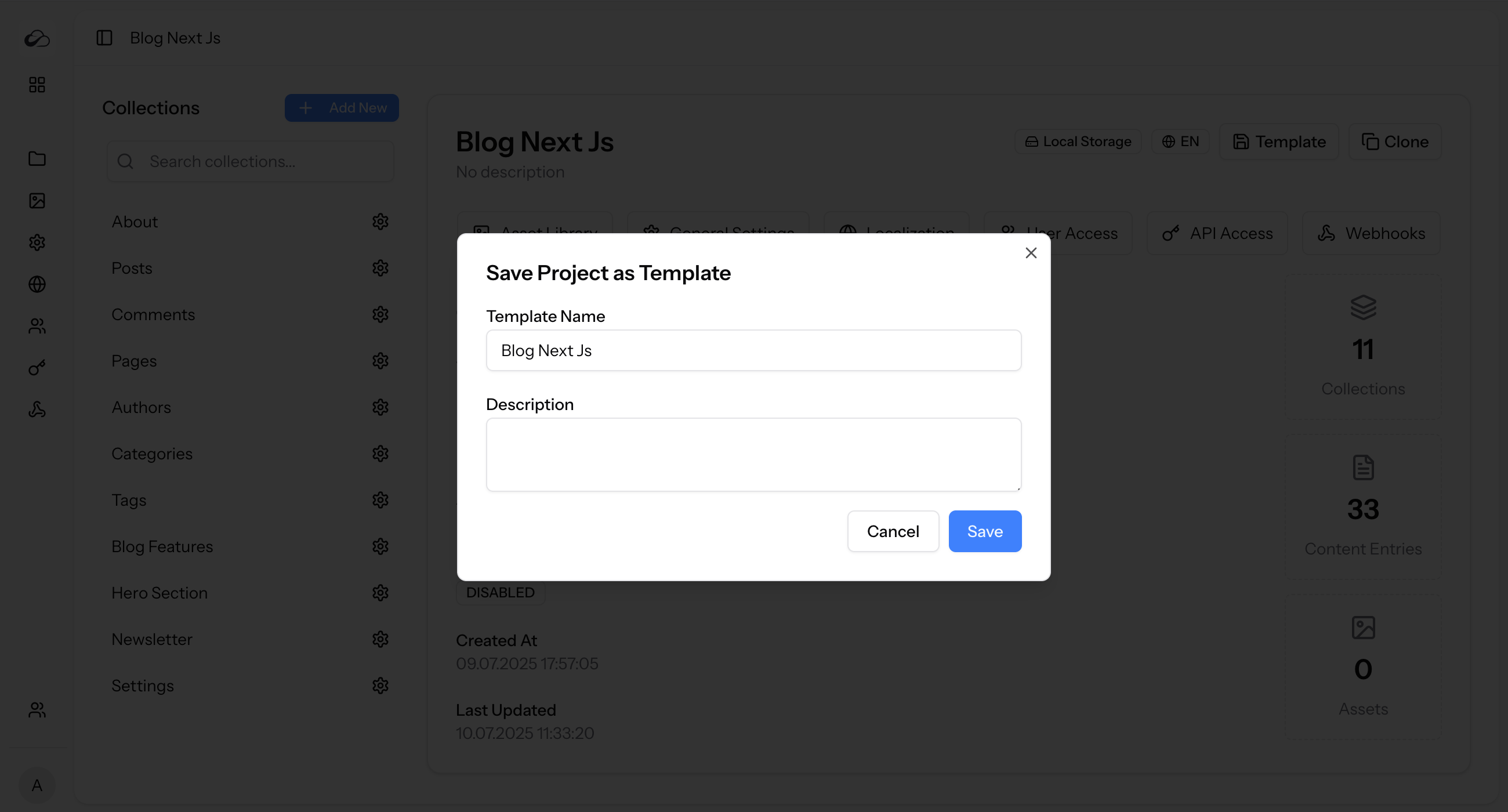 Save Project as Template