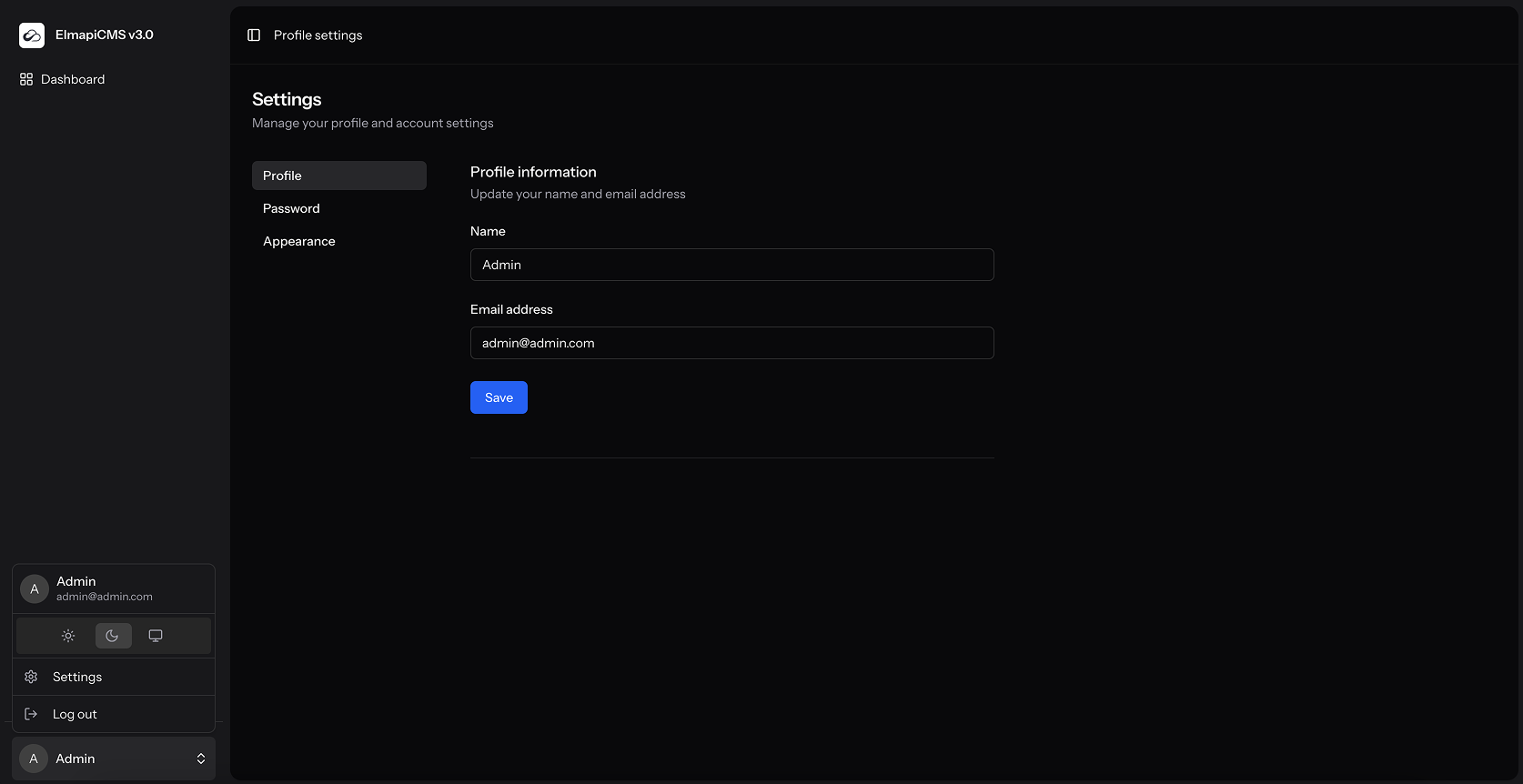 User Profile Settings