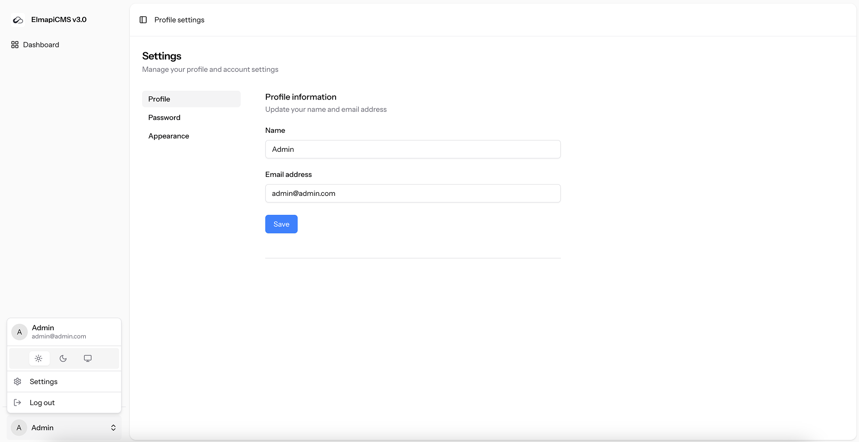 User Profile Settings